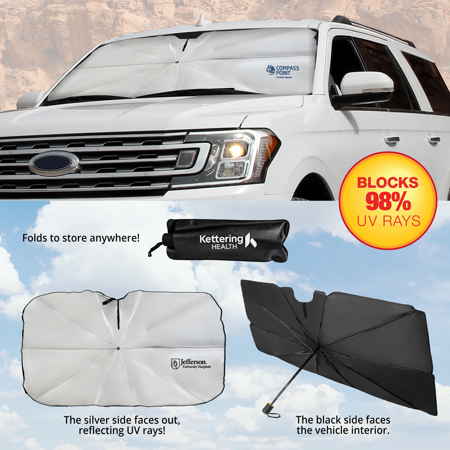The Dashboard Defender UV Car Windshield Sunshade Folding Umbrella