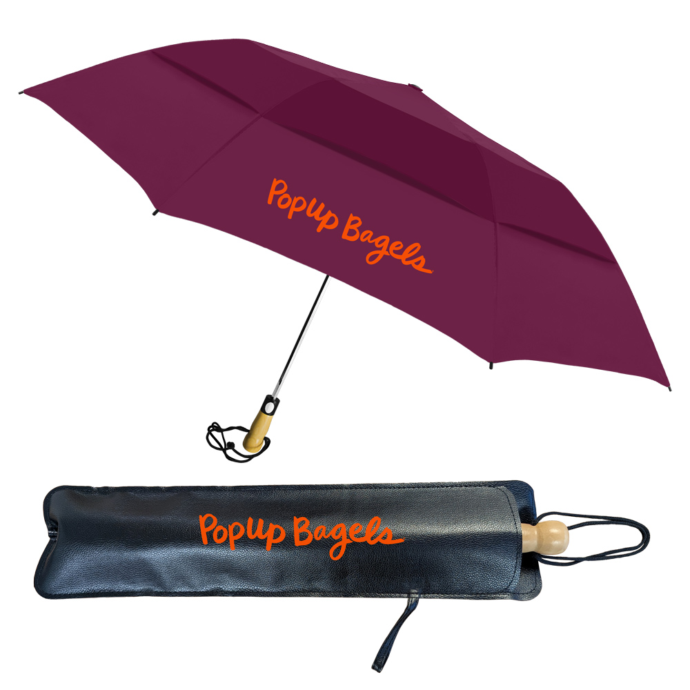 The Vented Little Giant Folding Golf Umbrella w/Deluxe Leatherette Case
