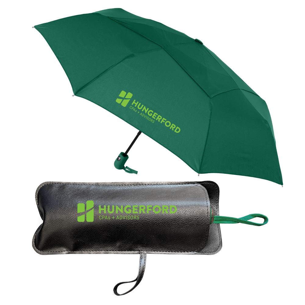 The Mighty Mite Folding Umbrella w/Deluxe Leatherette Case