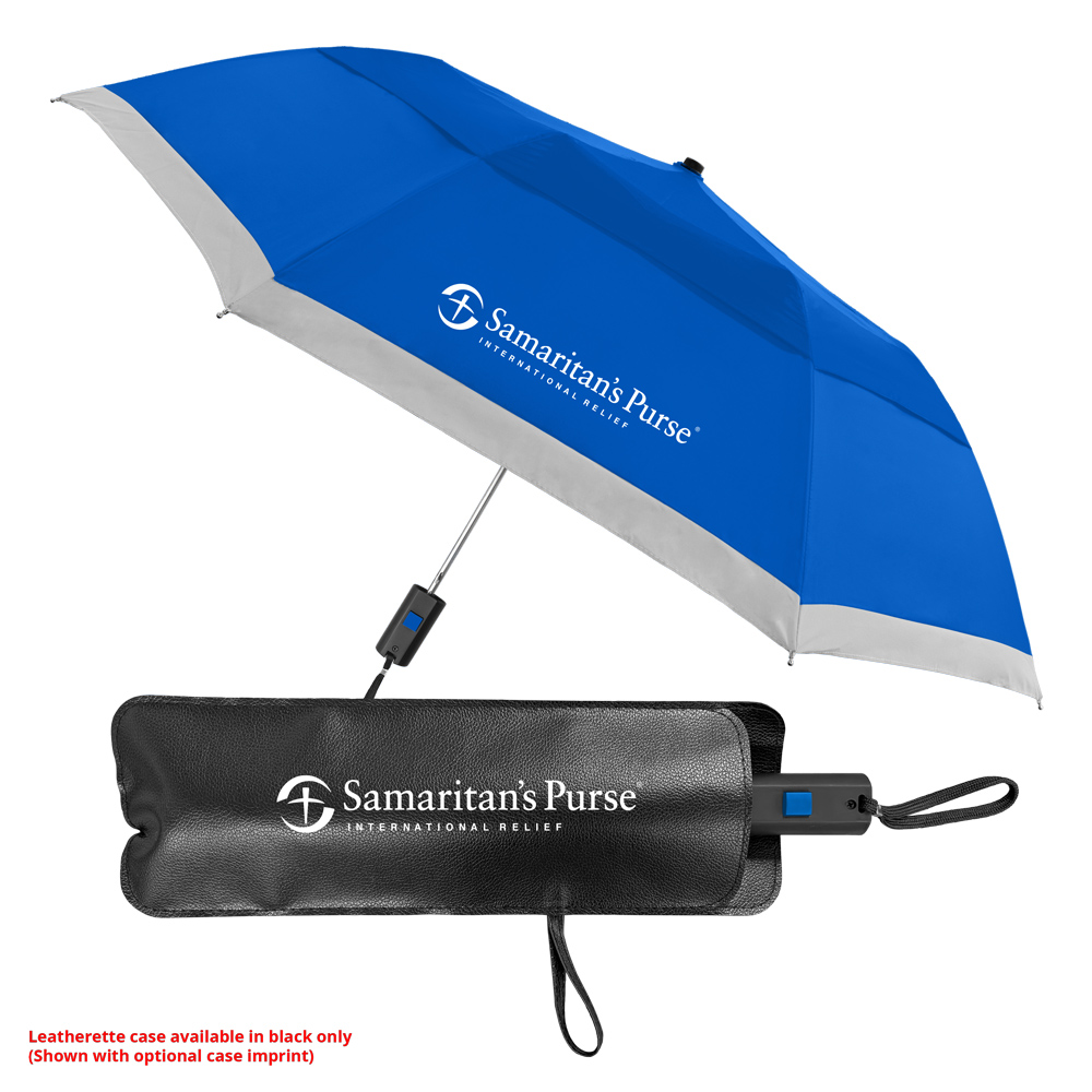 The Vented Lifesaver Folding Umbrella w/Deluxe Leatherette Case