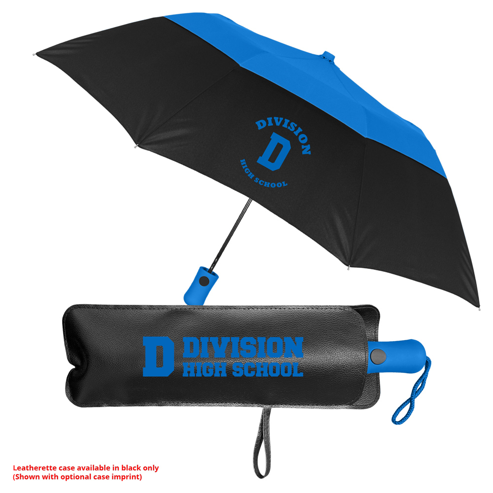 The Vented Color Crown Folding Umbrella w/Deluxe Leatherette Case
