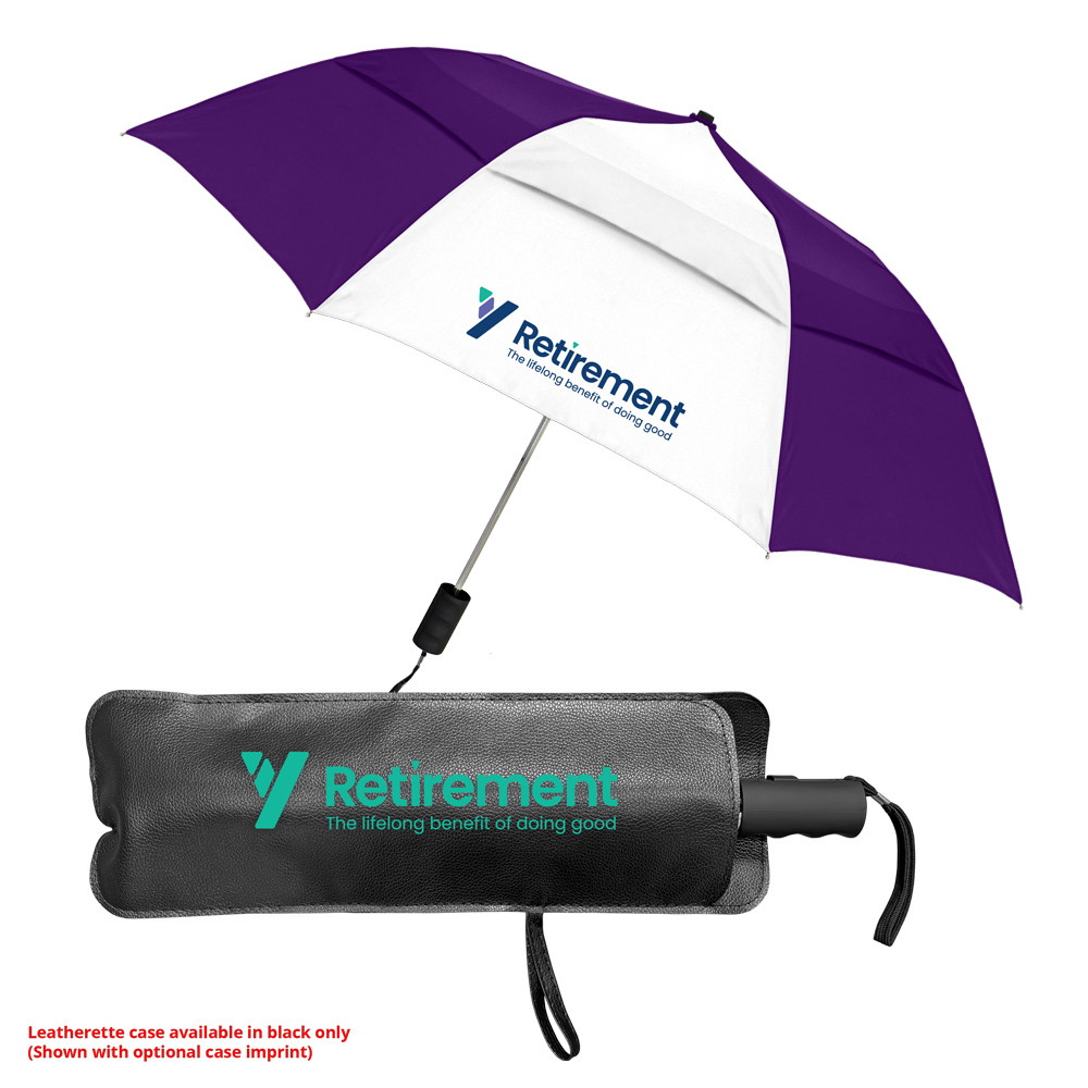 The Vented Grand Practicality Folding Umbrella w/Deluxe Leatherette Case